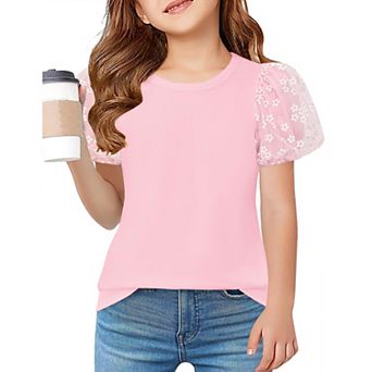 Arshiner Shirts For Teens Girls Puff Short Sleeve Girls Plain T Shirts Crew Neck Kids
