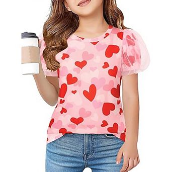 Arshiner Shirts For Teens Girls Puff Short Sleeve Girls Plain T Shirts Crew Neck Kids