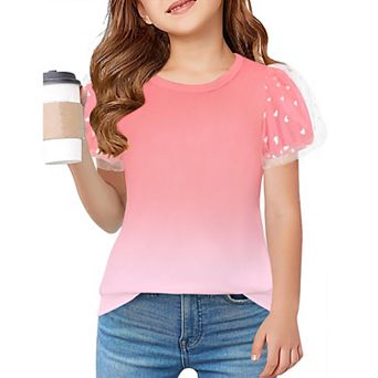 Arshiner Shirts For Teens Girls Puff Short Sleeve Girls Plain T Shirts Crew Neck Kids