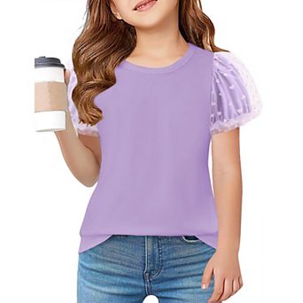 Arshiner Shirts For Teens Girls Puff Short Sleeve Girls Plain T Shirts Crew Neck Kids