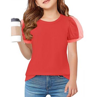 Arshiner Shirts For Teens Girls Puff Short Sleeve Girls Plain T Shirts Crew Neck Kids