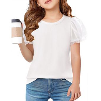 Arshiner Shirts For Teens Girls Puff Short Sleeve Girls Plain T Shirts Crew Neck Kids
