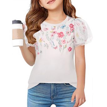 Arshiner Shirts For Teens Girls Puff Short Sleeve Girls Plain T Shirts Crew Neck Kids