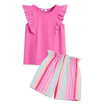 Arshiner Girls Two Piece Outfits Summer Clothes Ruffle Sleeveless Tops And Casual Short Piece Sets