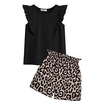 Arshiner Girls Two Piece Outfits Summer Clothes Ruffle Sleeveless Tops And Casual Short Piece Sets