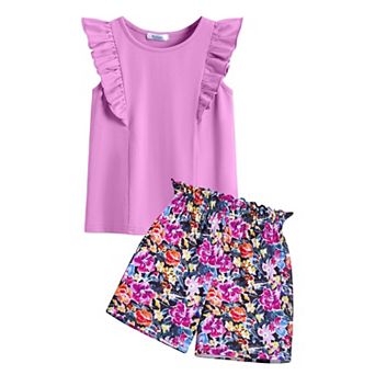 Arshiner Girls Two Piece Outfits Summer Clothes Ruffle Sleeveless Tops And Casual Short Piece Sets