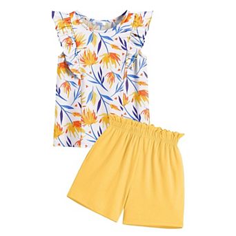 Arshiner Girls Two Piece Outfits Summer Clothes Ruffle Sleeveless Tops And Casual Short Piece Sets