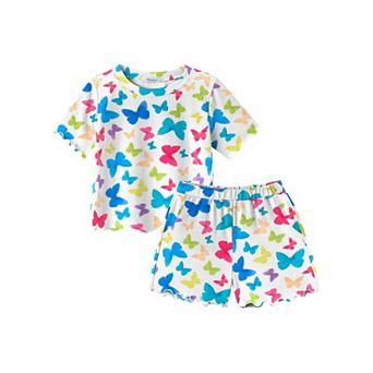 Arshiner Toddler Girls Clothes Short Sets Ruffle Short Sleeve Roundneck Tops And Shorts With Pock