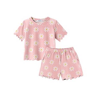 Arshiner Toddler Girls Clothes Short Sets Ruffle Short Sleeve Roundneck Tops And Shorts With Pock