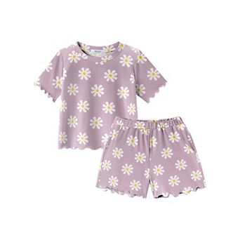 Arshiner Toddler Girls Clothes Short Sets Ruffle Short Sleeve Roundneck Tops And Shorts With Pock