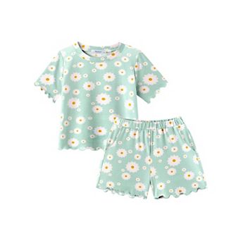 Arshiner Toddler Girls Clothes Short Sets Ruffle Short Sleeve Roundneck Tops And Shorts With Pock