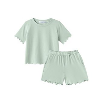 Arshiner Toddler Girls Clothes Short Sets Ruffle Short Sleeve Roundneck Tops And Shorts With Pock