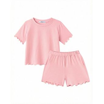 Arshiner Toddler Girls Clothes Short Sets Ruffle Short Sleeve Roundneck Tops And Shorts With Pock