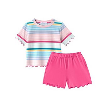 Arshiner Toddler Girls Clothes Short Sets Ruffle Short Sleeve Roundneck Tops And Shorts With Pock