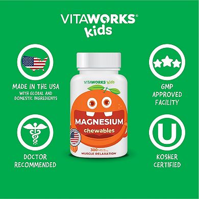 VitaWorks® Magnessium Supplement for Kids Chewable - for Muscle Function, 120 Chewables