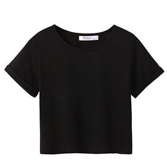 Arshiner Girls Short Sleeve T Shirt Kids Fashion T-Shirt Crewneck Rolled Cuffs Crop Top