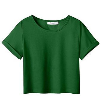 Arshiner Girls Short Sleeve T Shirt Kids Fashion T-Shirt Crewneck Rolled Cuffs Crop Top