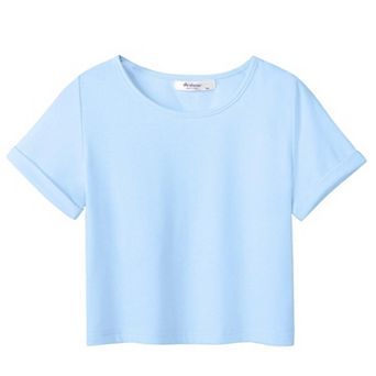 Arshiner Girls Short Sleeve T Shirt Kids Fashion T-Shirt Crewneck Rolled Cuffs Crop Top