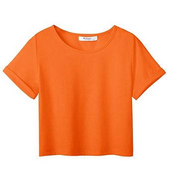 Arshiner Girls Short Sleeve T Shirt Kids Fashion T-Shirt Crewneck Rolled Cuffs Crop Top
