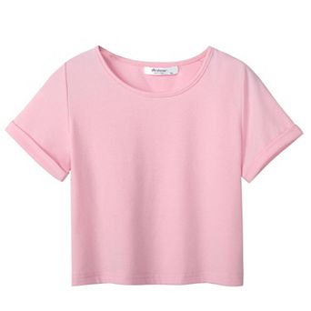 Arshiner Girls Short Sleeve T Shirt Kids Fashion T-Shirt Crewneck Rolled Cuffs Crop Top