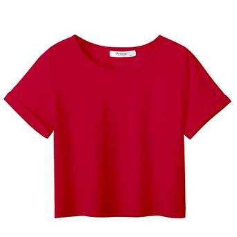 Arshiner Girls Short Sleeve T Shirt Kids Fashion T-Shirt Crewneck Rolled Cuffs Crop Top