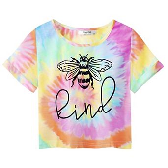 Arshiner Girls Short Sleeve T Shirt Kids Fashion T-Shirt Crewneck Rolled Cuffs Crop Top