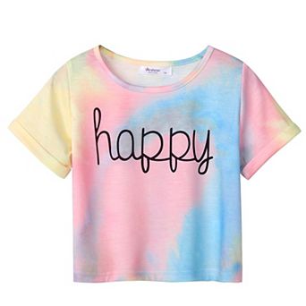 Arshiner Girls Short Sleeve T Shirt Kids Fashion T-Shirt Crewneck Rolled Cuffs Crop Top