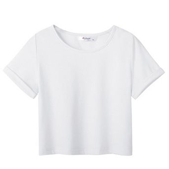 Arshiner Girls Short Sleeve T Shirt Kids Fashion T-Shirt Crewneck Rolled Cuffs Crop Top