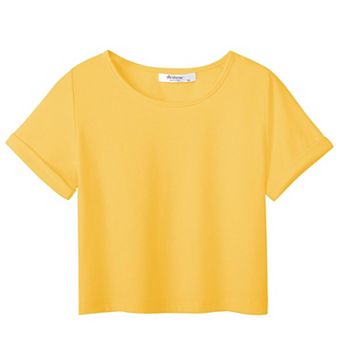 Arshiner Girls Short Sleeve T Shirt Kids Fashion T-Shirt Crewneck Rolled Cuffs Crop Top
