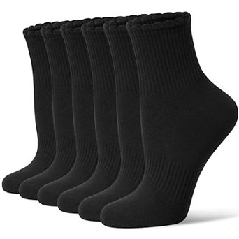 Women Mini Crew Socks Scalloped Top Arch Support Seamless Toe Casual 6 Pairs