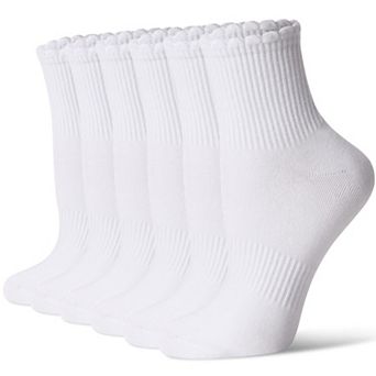 Women Mini Crew Socks Scalloped Top Arch Support Seamless Toe Casual 6 Pairs