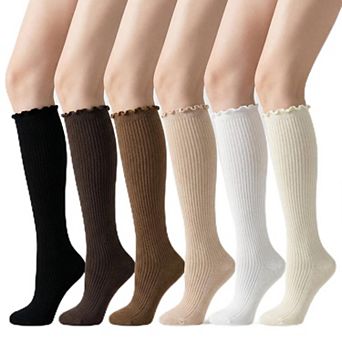 Women Ruffle Thigh High Socks Knit Breathable Cute Frilly Casual Wear