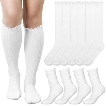 Women Ruffle Thigh High Socks Knit Breathable Cute Frilly Casual Wear