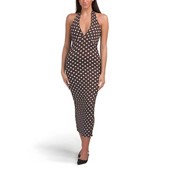 Halter Neck Dot Print Maxi Dress