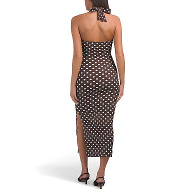 Halter Neck Dot Print Maxi Dress