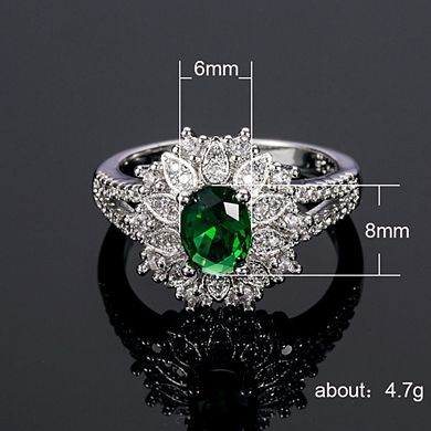 Classical Floral Ring Oval Cut Green Stone Promise Ring