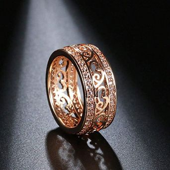 Women Vintage Style Geometric Ring Double Row Micro-wax Inlay Natural Zircon Hollow Ring