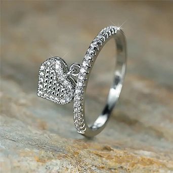 Dangling Heart Half-Pave Cubic Zirconia Band Statement Ring for Women