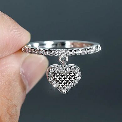 Dangling Heart Half-Pave Cubic Zirconia Band Statement Ring for Women
