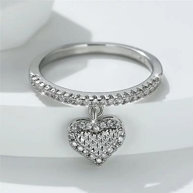 Dangling Heart Half-Pave Cubic Zirconia Band Statement Ring for Women