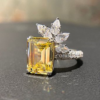 Citrine Flower Cocktail Ring Cubic Zirconia Promise Ring