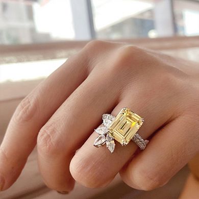 Citrine Flower Cocktail Ring Cubic Zirconia Promise Ring