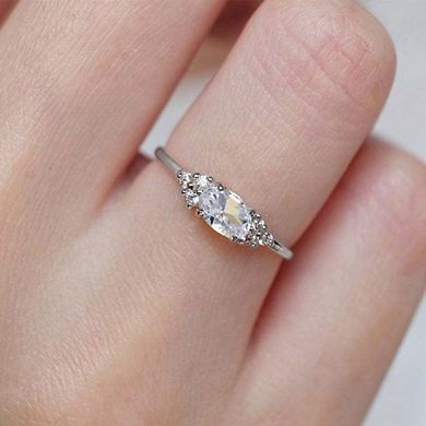 Classic Oval Cut Center Stone with Side Accents Minimalist Stackable Ring