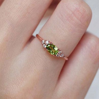 Classic Oval Cut Center Stone with Side Accents Minimalist Stackable Ring