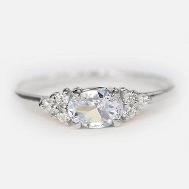 Classic Oval Cut Center Stone with Side Accents Minimalist Stackable Ring