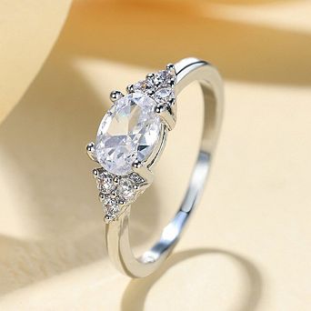 Classic Oval Cut Center Stone with Side Accents Minimalist Stackable Ring