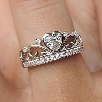 Crown Heart Hollow Out Promise Ring with Cubic Zirconia for Women