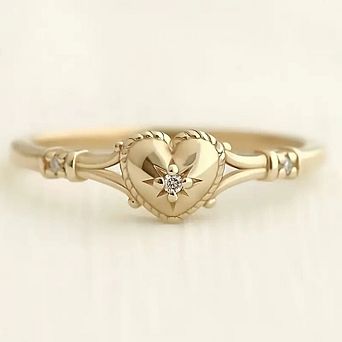 Delicate Gold Color Heart Ring Fashion Love Jewelry with Cubic Zirconia