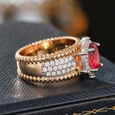 Women Vintage Two Tone Zirconia Halo Wide Ring