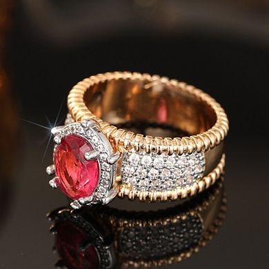 Women Vintage Two Tone Zirconia Halo Wide Ring